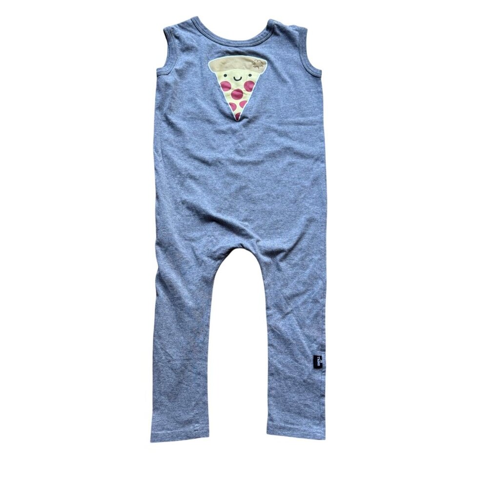 Whistle & Flute Kids Size 5-6 Years Gray Pizza Graphic Print Sleeveless Jumpsuit